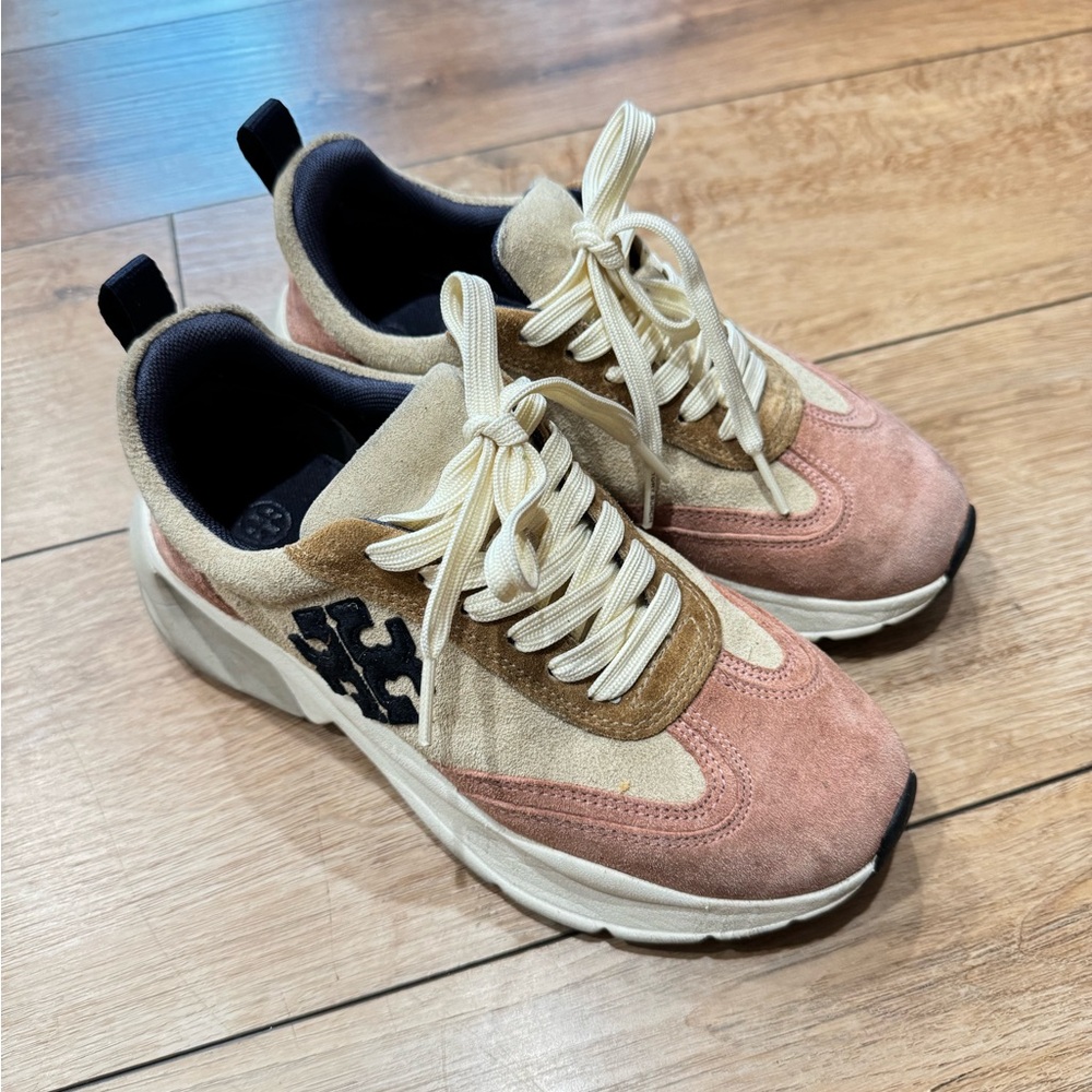 Tory Burch Women's Suede Pink & Tan Lace-Up Sneakers